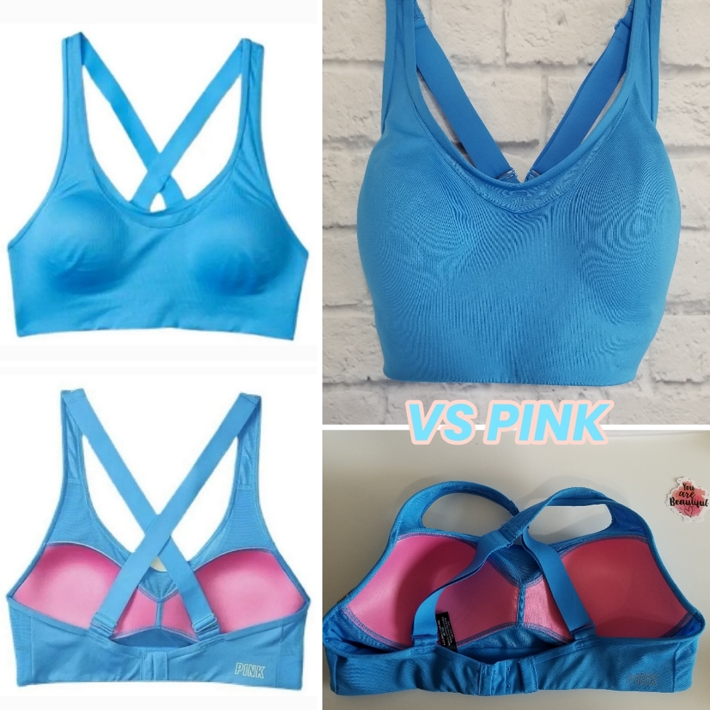 PINK Victoria's Secret Ultimate Lightly Lined Blue Azure Sports Bra Large New